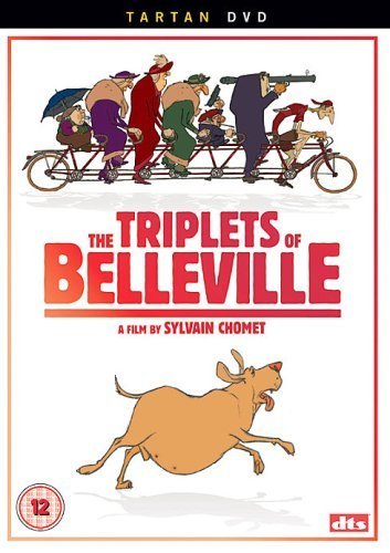 DVD cover for “The Triplets of Belleville” featuring cyclists and a dog.