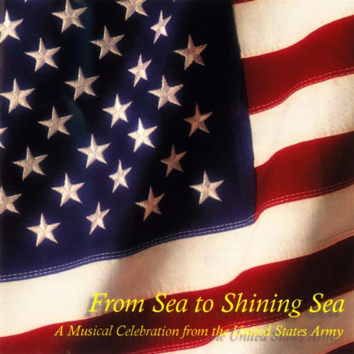 "American flag with white stars and red stripes, 'From Sea to Shining Sea' text."