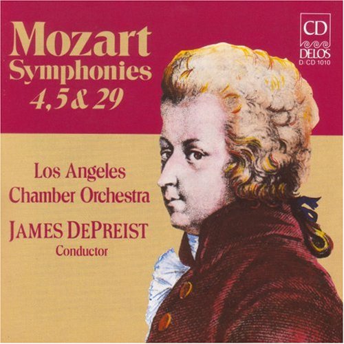 "Mozart CD cover featuring an illustration of Mozart in a red coat."