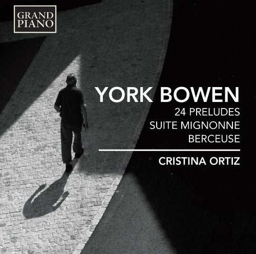 "Album cover with a man walking on cobblestone, text 'York Bowen' and 'Cristina Ortiz'."