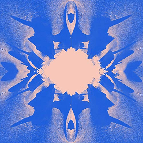 The image depicts a symmetrical, abstract design in shades of blue and beige. For accessibility purposes, a suitable alt text could be: "A blue and beige symmetrical abstract design with a central beige circle."