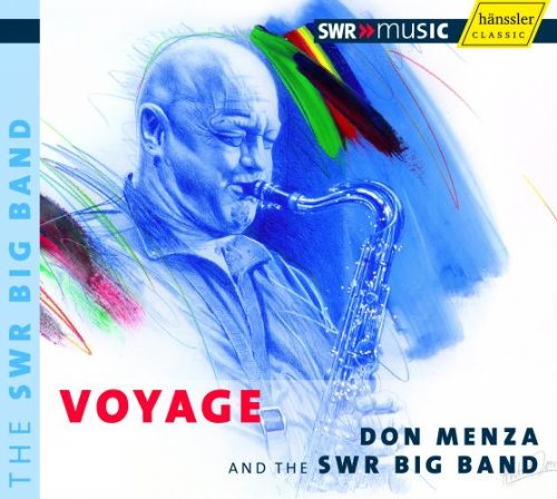"CD cover with a blue-tinted illustration of a man playing a saxophone."