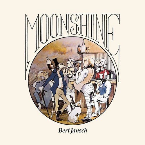 Album cover for Moonshine by Bert Jansch featuring a caricature of men in a pub.