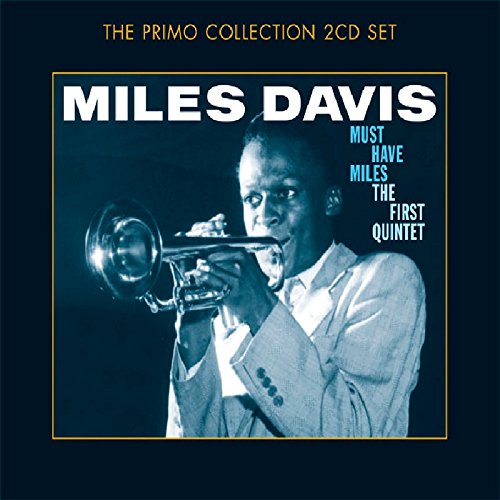 "Miles Davis album cover with a blue-toned photo of him playing trumpet."
