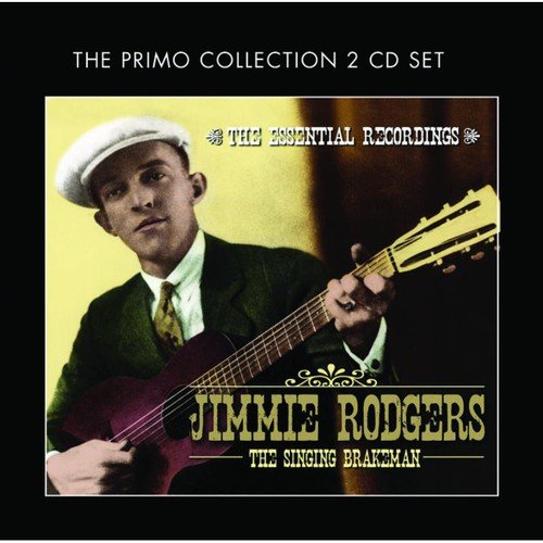 "CD cover featuring Jimmie Rodgers holding a guitar, wearing a white cap and suit."