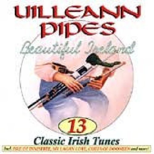 CD cover with a man playing uilleann pipes, titled "Uilleann Pipes: Beautiful Ireland".