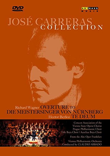 DVD cover with orange background, featuring José Carreras' portrait and an orchestra scene.