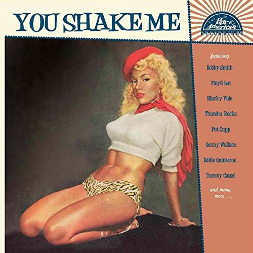 "CD cover with a blonde woman kneeling, wearing a red hat and leopard-print bikini."