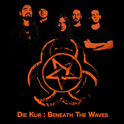 "Album cover with five band members and a biohazard symbol containing a star."