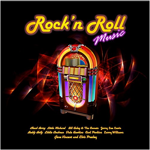 "Album cover featuring a jukebox with red swirling lights and artist names listed."