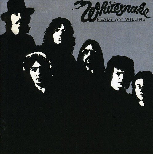 "CD cover of Whitesnake's 'Ready an' Willing' featuring a black-and-white band photo."
