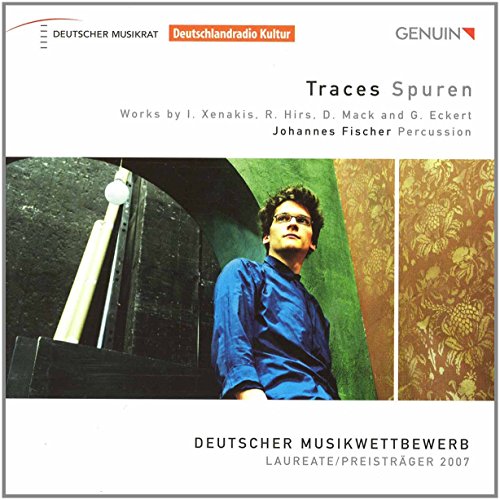 CD cover featuring Johannes Fischer, a percussionist, in front of abstract art.