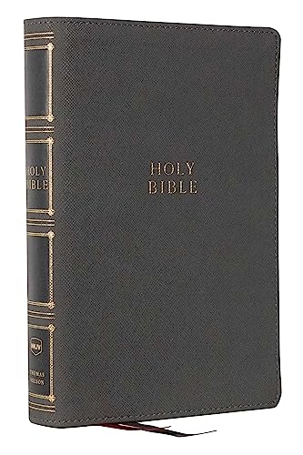 NKJV, Compact Center-Column Reference Bible, Leathersoft, Gray, Red Letter, Thumb Indexed, Comfort Print