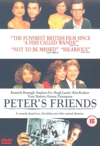 "Peter's Friends DVD cover featuring headshots of actors and a group photo."