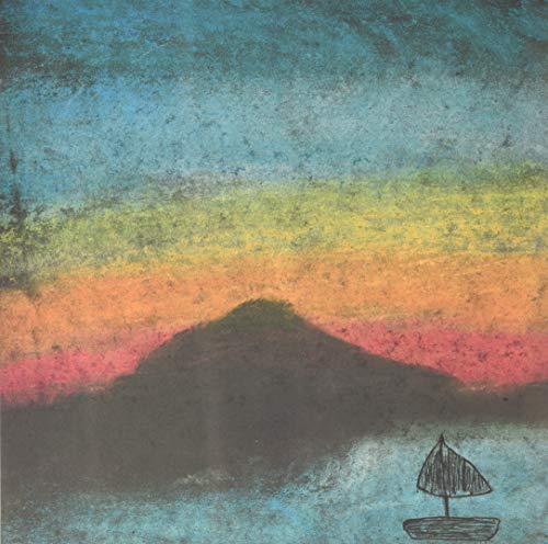 Album cover with layered, textured landscape and small sailboat.