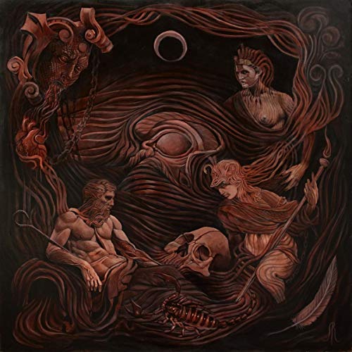Red-toned album cover art featuring three figures and a skull in a dark scene.