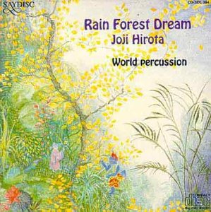 CD cover for Joji Hirota’s “Rain Forest Dream” with painted foliage.