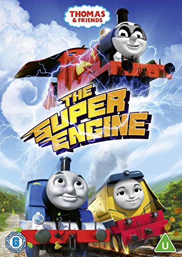 “Thomas & Friends: The Super Engine” DVD cover with trains and lightning.