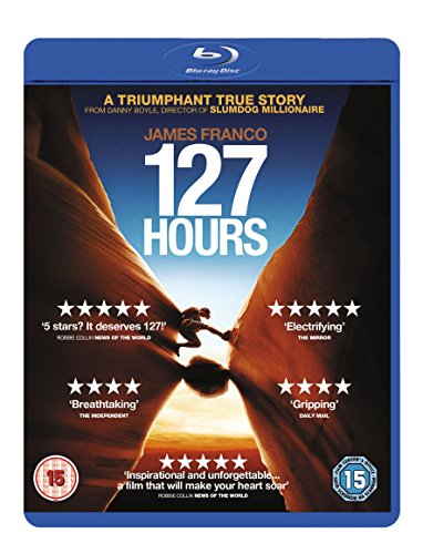 127 Hours" Blu-ray cover featuring James Franco in a canyon landscape.
