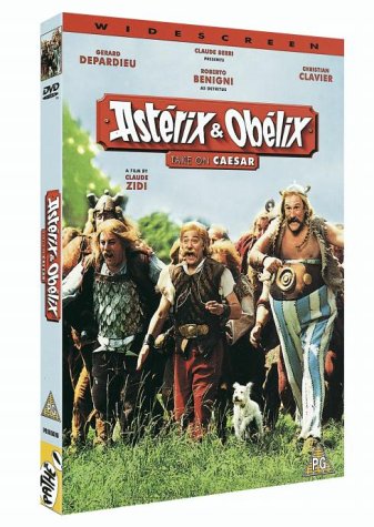 DVD cover for "Asterix & Obelix Take On Caesar" featuring three costumed characters.