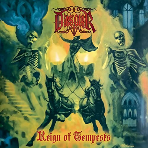 Dark album cover featuring skeletal figures and riders on horseback.