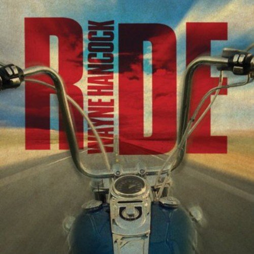 "Album cover featuring a motorcycle's handlebars on a road with 'RIDE' in red letters."