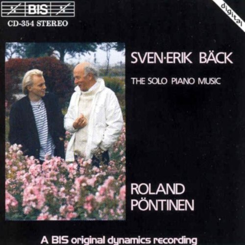 "CD cover with two men standing in a garden with pink flowers."