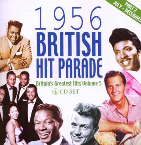 "CD cover with '1956 British Hit Parade' title and collage of 1950s musicians."