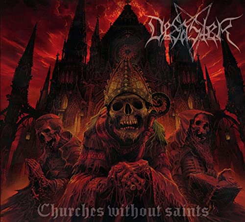 CD cover art: Gothic cathedral and skeletal figures in a fiery landscape.