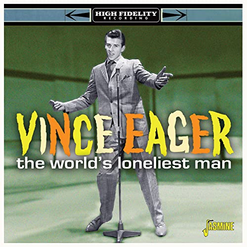 CD cover: Vince Eager in suit at microphone, green background.