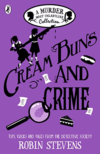 The image is a purple book cover with black text and illustrations. Alt text: Purple book cover with black text and girl silhouettes and magnifying glass.