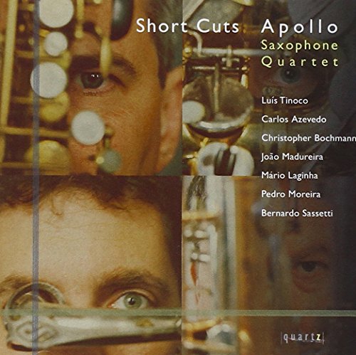 "CD cover with collage of four men holding saxophones, titled 'Short Cuts'."
