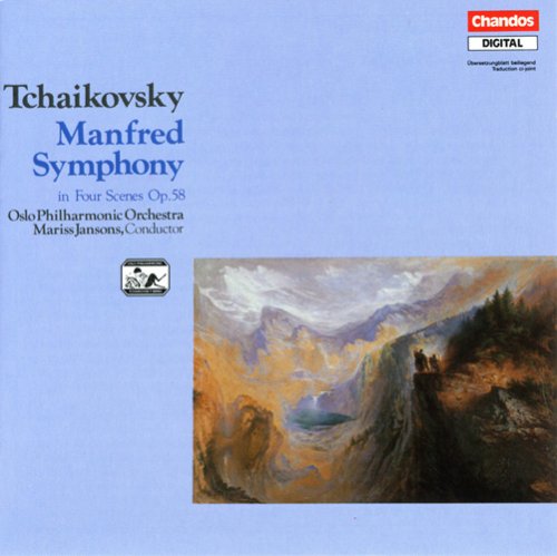 Light blue CD cover with Tchaikovsky's "Manfred Symphony" and landscape painting.