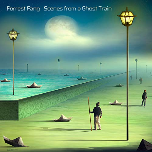 CD cover: surreal landscape with boats, lamps, and distant figures.