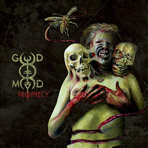 Album cover art: grotesque illustration of a man with three skull faces, dark background.