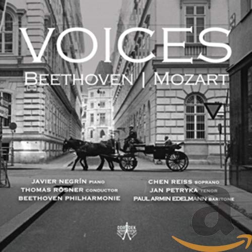 "Black and white CD cover featuring a horse-drawn carriage on a city street."