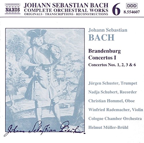 CD cover for Bach’s Brandenburg Concertos, featuring a portrait and text.