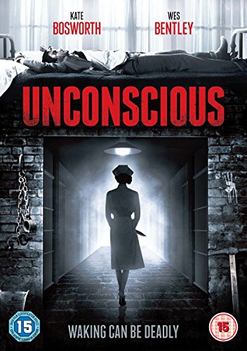 DVD cover for "Unconscious" featuring a woman in a dimly lit, eerie prison corridor.