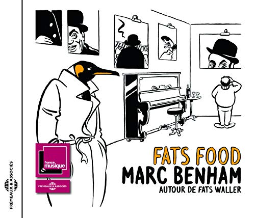 CD cover: black and white cartoon of a penguin and piano, text “Fats Food”.