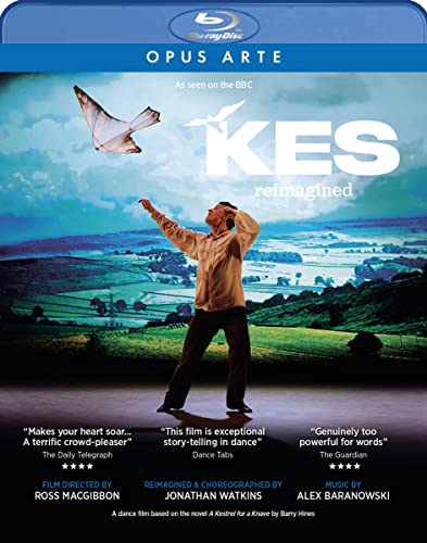 Blu-ray cover for "Kes Reimagined" featuring a man flying a kite in a field.