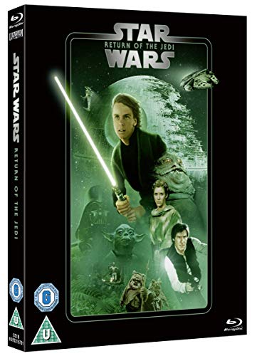 Return of the Jedi" Blu-ray cover featuring Luke Skywalker with a lightsaber.