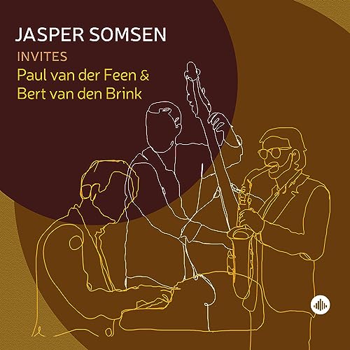 CD cover with line-art musicians, featuring Jasper Somsen, van der Feen, and van den Brink.