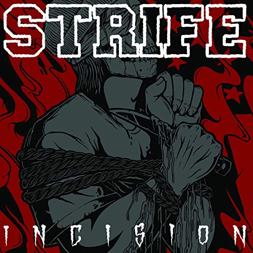 CD cover for Strife’s “Incision” featuring a bound figure in dark tones.