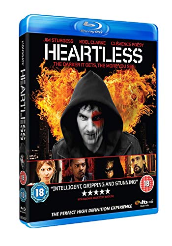 Heartless" Blu-ray cover featuring a hooded figure with a fiery background.