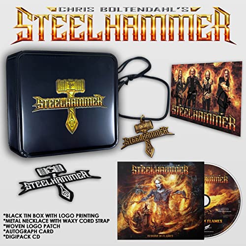 Black boxset with metal cross necklace, patch, CD, and artwork.