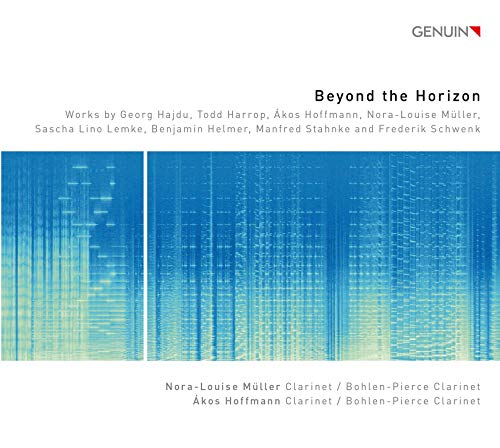 CD cover for “Beyond the Horizon” featuring abstract blue and gold waves.