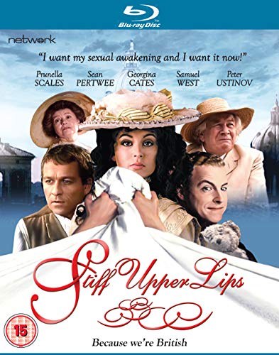 Stiff Upper Lips" Blu-ray cover featuring a group of actors in period attire.
