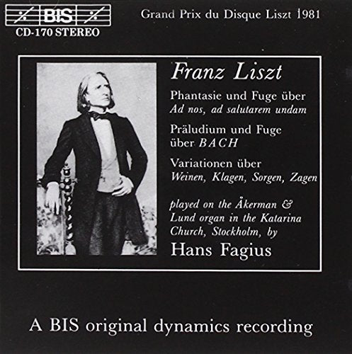 Black CD cover with white text and a black-and-white portrait of Franz Liszt.