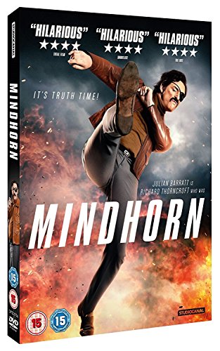 DVD cover for “Mindhorn” featuring a man in a martial arts pose.