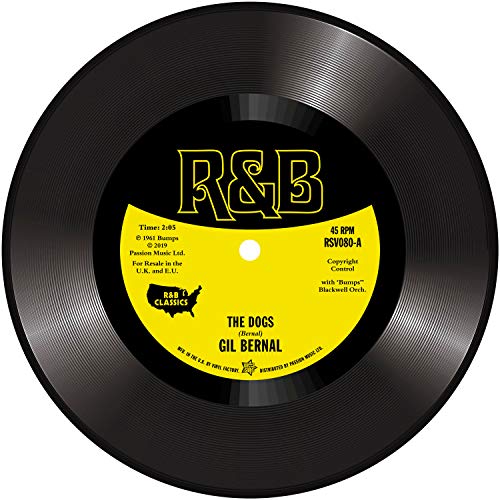 Black vinyl record with yellow label, featuring "R&B Classics" and song title.